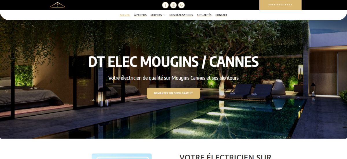 Site electricien a Mougins et Cannes réalisé sur WordPress par cchima dventure