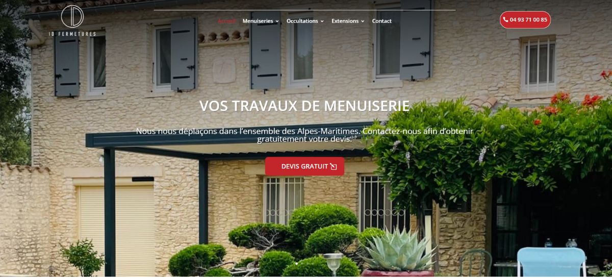 site menuisier à Cagnes-sur-Mer fait sur wordpress avec divi par l'agence web Cchima dventure