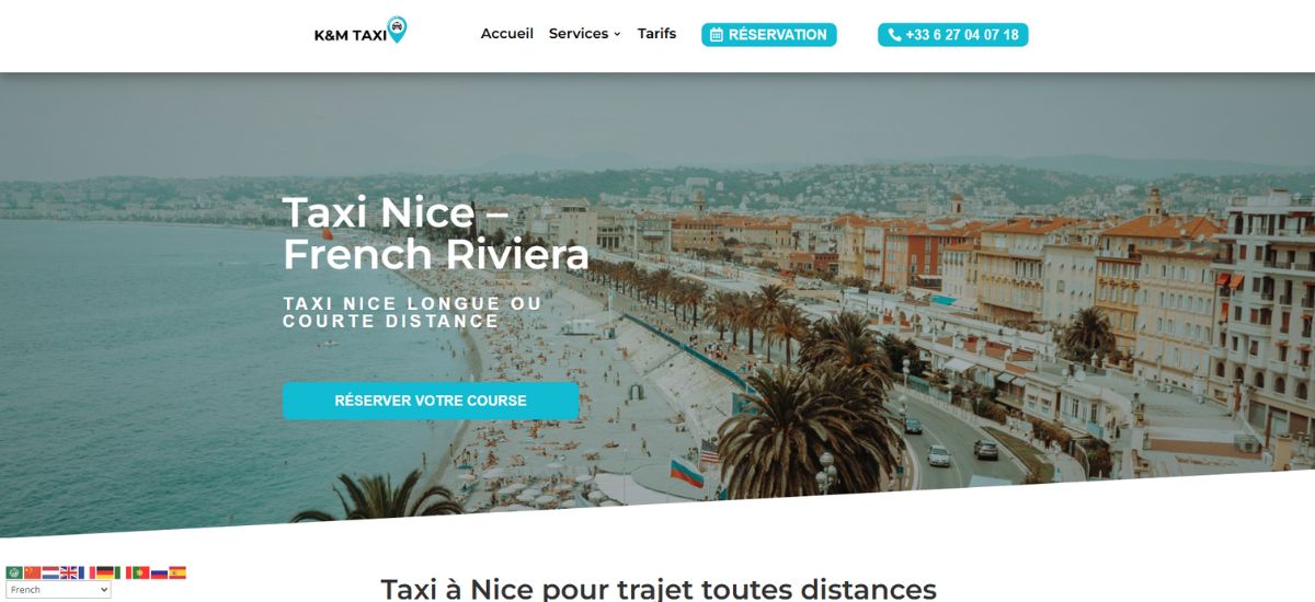 site de K&M taxi à Nice aéroport et gare. Site réalisé sur WordPress par Théo Macchi
